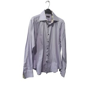 Giovanni Rosmini Italy Mens Lavender Purple Floral Trim Dress Shirt Large